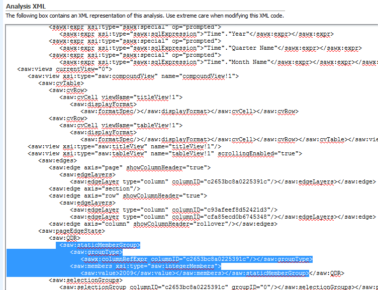 report with hidden saved selection